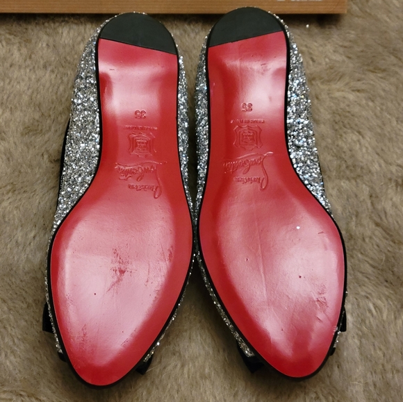 NEW box Christian Louboutin silver glitter ballerina flats with bow - Picture 3 of 10